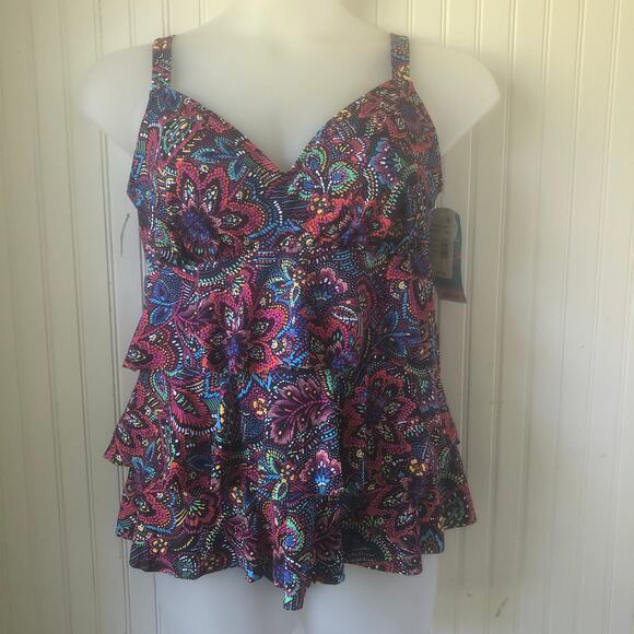 SWIM SOLUTIONS Retail $99 Floral Tiered Tummy Control Tankini One Piece Size 18 - Picture 1 of 6